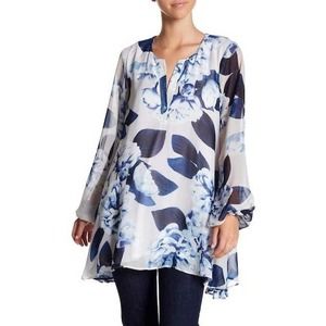 Show My Your Mumu Blue Jamie Tunic Top Womens S Floral Bouquet Blue Flowy Boho